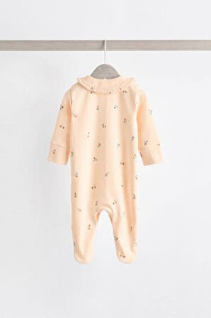 Next Baby %100 Pamuklu Krem Mvi Çiçek Desenli Yakalı 3'lü Tulum Set