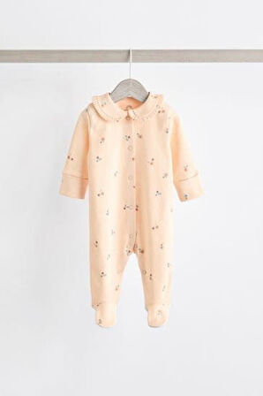 Next Baby %100 Pamuklu Krem Mvi Çiçek Desenli Yakalı 3'lü Tulum Set