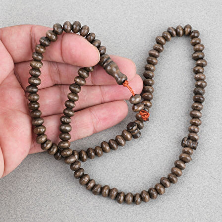 Şimşir Ağacı Renkli Vernikli 99luk Tekerlek Kesim 7x5mm Tesbih -  Koyu Kahverengi