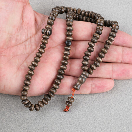 Şimşir Ağacı Renkli Vernikli 99luk Tekerlek Kesim 7x5mm Tesbih -  Koyu Kahverengi