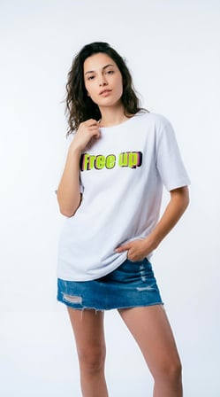 Kadın Beyaz Bisiklet Yaka Slogan Baskılı Oversize Tişört Beyaz / XS