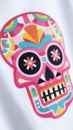Kadın Beyaz Renkli Meksika Kurukafası (Calavera) Baskılı Bisiklet Yaka Oversize Tişört Beyaz / XL