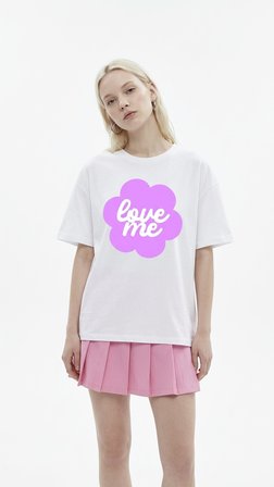 Kadın Beyaz Oversize 'Love Me' Baskılı Bisiklet Yaka T-Shirt Beyaz / XXL