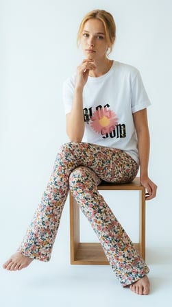 Kadın Beyaz Blossom Baskılı Kısa Kollu Oversize Tişört Beyaz / L