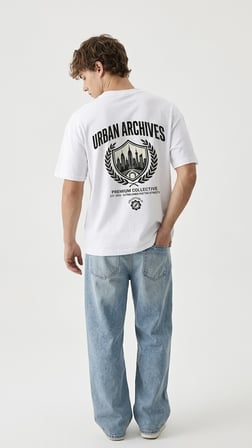 Erkek Beyaz Urban Archives Sırt Baskılı Premium Oversize Tişört Beyaz / XS