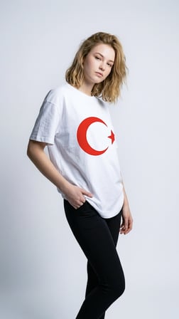 Unisex Ay Yıldız Baskılı Beyaz T-Shirt - Türk Bayrağı Tasarımlı Pamuklu Oversize Tişört Beyaz / L