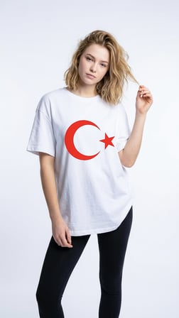 Unisex Ay Yıldız Baskılı Beyaz T-Shirt - Türk Bayrağı Tasarımlı Pamuklu Oversize Tişört Beyaz / 6XL