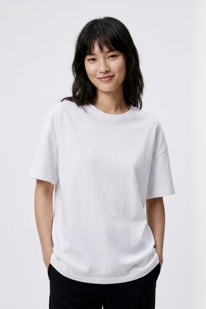Unisex Beyaz Oversize Tişört - Minimal Tokyo Tipografi Baskılı Beyaz / M