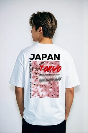 Unisex Beyaz Oversize Tişört - Minimal Tokyo Tipografi Baskılı Beyaz / XL