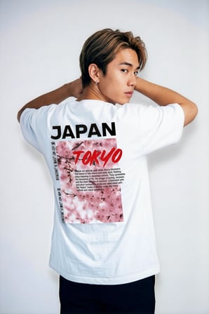 Unisex Beyaz Oversize Tişört - Minimal Tokyo Tipografi Baskılı Beyaz / XL