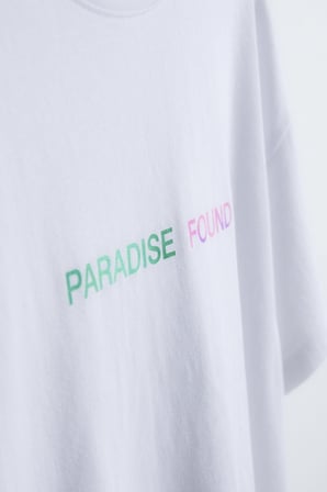 Unisex Beyaz Oversize "Paradise Found" Sırt Baskılı Retro Tişört Beyaz / XXL
