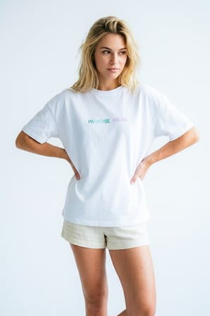 Unisex Beyaz Oversize "Paradise Found" Sırt Baskılı Retro Tişört Beyaz / 4XL