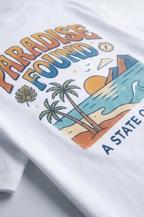 Unisex Beyaz Oversize "Paradise Found" Sırt Baskılı Retro Tişört Beyaz / 4XL