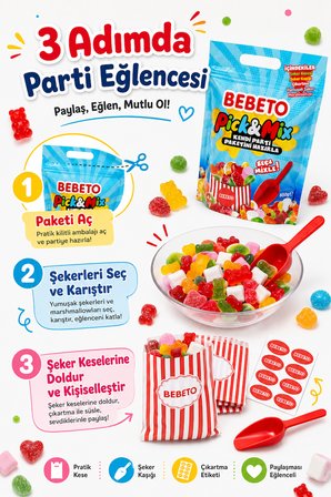 Bebeto Pick’n Mix Yumuşak Şeker ve Marshmallow Parti Seti 650 gr x 3 Adet