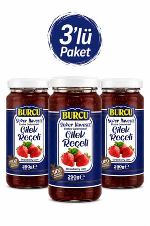Burcu %100 Meyveden Üretilmiş Şeker İlavesiz Çilek Reçeli 290 gr x 3 Adet