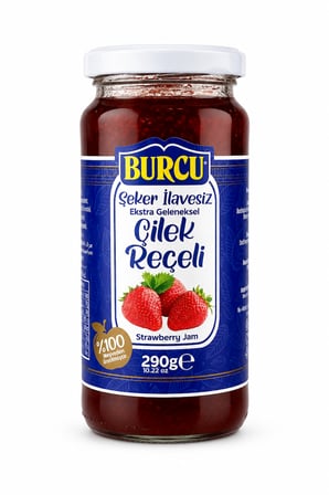 Burcu %100 Meyveden Üretilmiş Şeker İlavesiz Çilek Reçeli 290 gr x 3 Adet