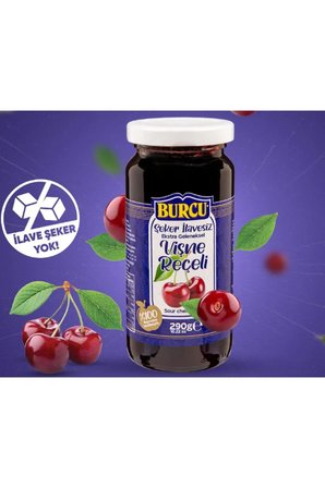 Burcu %100 Meyveden Üretilmiş Şeker İlavesiz Vişne Reçeli 290 gr x 3 Adet