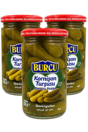 Burcu Kornişon Turşusu Cam Kavanoz 320 gr x 3 Adet