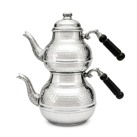 Aura Copper Battal Boy Bakır Çaydanlık Seti 1,2 mm 1+2 L Petek/Dövme El Yapımı Mc-00014