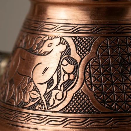 Aura Copper Ağır El İşlemeli Bakır Çaydanlık Seti 1,2 mm Sedef Kulp 800-900/1450-1550 ml Mc-00017