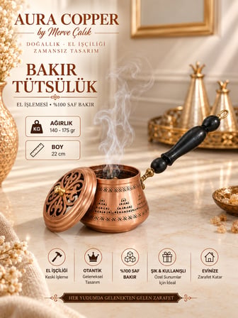 Aura Copper El Yapımı Bakır Tütsülük Buhurdanlık – El İşlemeli Dekoratif Tütsü Kabı Tt-00001