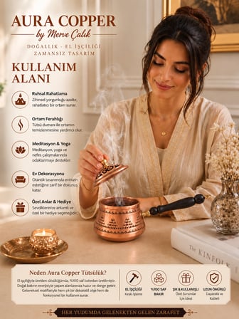 Aura Copper El Yapımı Bakır Tütsülük Buhurdanlık – El İşlemeli Dekoratif Tütsü Kabı Tt-00001