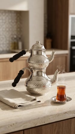 Aura Copper Küçük Boy Bakır Çaydanlık Seti 0,8 mm 500+1200 ml El İşlemeli Mc-00032