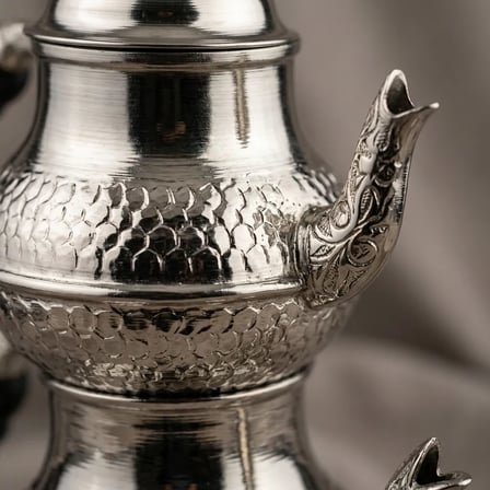 Aura Copper Küçük Boy Bakır Çaydanlık Seti 0,8 mm 500+1200 ml El İşlemeli Mc-00032