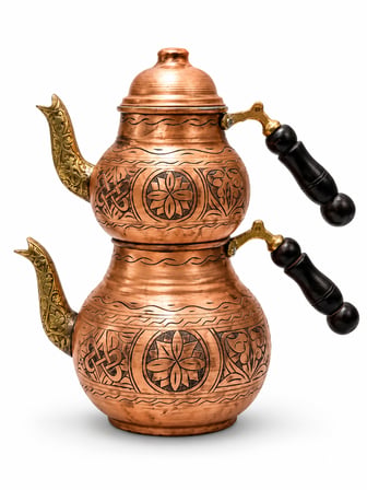 Aura Copper Ağır El İşlemeli Bakır Çaydanlık Seti 1,2 mm 27 cm Ahşap Saplı Mc-00036