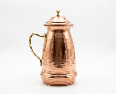 Aura Copper Klasik Kapaklı Ağır El İşlemeli Bakır Sürahi 2,5 L 1,2 mm İçi Kalaylı Sc-00001