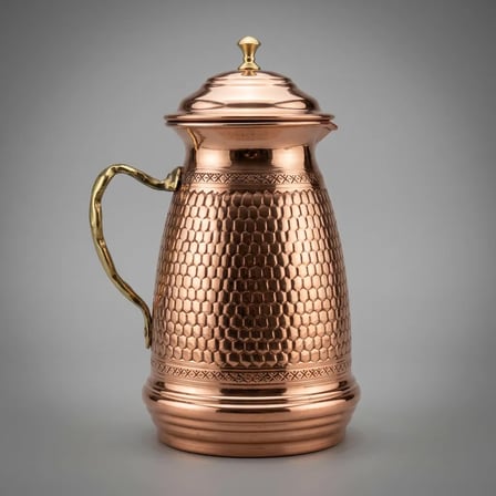 Aura Copper Klasik Kapaklı Ağır El İşlemeli Bakır Sürahi 2,5 L 1,2 mm İçi Kalaylı Sc-00003