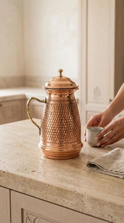 Aura Copper Klasik Kapaklı Ağır El İşlemeli Bakır Sürahi 2,5 L 1,2 mm İçi Kalaylı Sc-00003