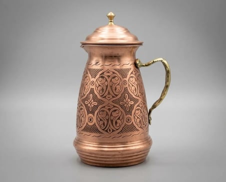 Aura Copper Klasik Kapaklı Ağır El İşlemeli Bakır Sürahi 2,5 L 1,2 mm İçi Kalaylı Sc-00004
