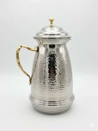Aura Copper Klasik Kapaklı Ağır El İşlemeli Bakır Sürahi 2,5 L 1,2 mm İçi Kalaylı Sc-00005