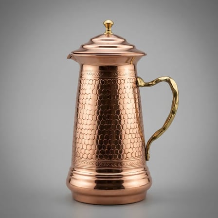 Aura Copper El Yapımı Üzüm Desenli Bakır Sürahi 2 L Kapaklı 0,8 mm Gümüş Renk Sc-00014