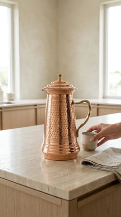 Aura Copper El Yapımı Üzüm Desenli Bakır Sürahi 2 L Kapaklı 0,8 mm Gümüş Renk Sc-00014