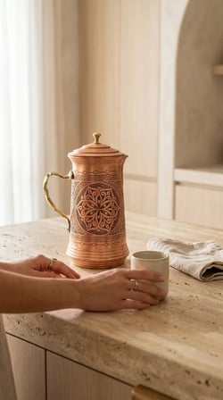 Aura Copper Ağır El İşlemeli Bakır Sürahi 2 L Kapaklı 1,2 mm 28 cm Bakır Renk Sc-00015