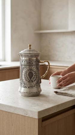 Aura Copper Ağır El İşlemeli Bakır Sürahi 2 L Kapaklı 1,2 mm 28 cm Bakır Renk Sc-00016
