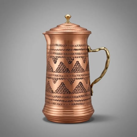 Aura Copper El İşlemeli Bakır Sürahi 2 L Kapaklı 28 cm 1,2 mm SC-000017 -Üzüm - Bakır