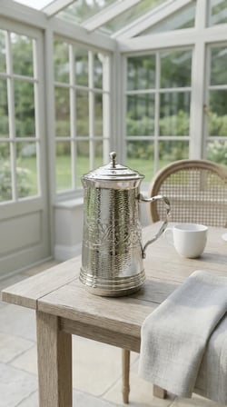 Aura Copper El İşlemeli Bakır Sürahi 2 L Kapaklı 28 cm 1,2 mm SC-000023-Kalem İşleme-Gümüş