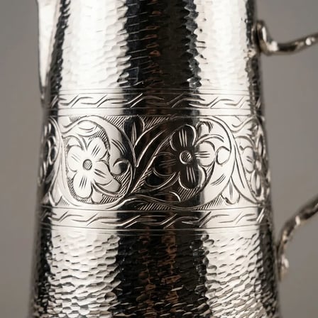Aura Copper El İşlemeli Bakır Sürahi 2 L Kapaklı 28 cm 1,2 mm SC-000023-Kalem İşleme-Gümüş