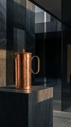 Aura Copper Bakır Sürahi 1,3 L Kapaklı Dövme Desen El Yapımı 22 cm 0,8 mm SC-000024-Bakır Renk