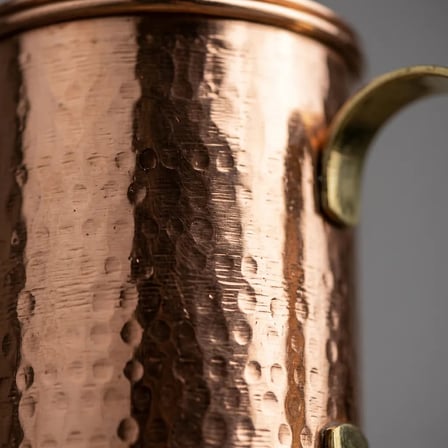 Aura Copper Bakır Sürahi 1,3 L Kapaklı Dövme Desen El Yapımı 22 cm 0,8 mm SC-000024-Bakır Renk