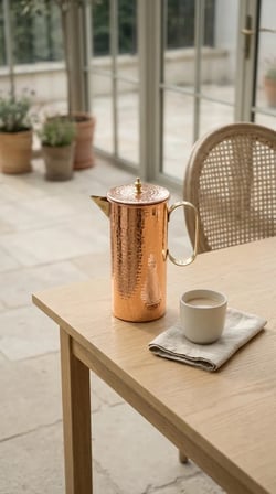 Aura Copper Bakır Sürahi 1,3 L Kapaklı Dövme Desen El Yapımı 22 cm 0,8 mm SC-000024-Bakır Renk