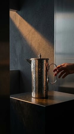 Aura Copper Bakır Sürahi 1,3 L Kapaklı Dövme Desen El Yapımı 22 cm 0,8 mm SC-000025-Gümüş Renk