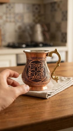 Ağır El İşlemeli Bakır Bardak 300 ml Meşrubat Bardağı Bakır Renk KC-00007-1 Adet