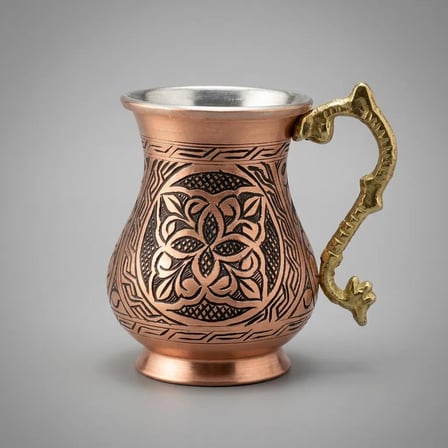Ağır El İşlemeli Bakır Bardak 300 ml Meşrubat Bardağı Bakır Renk KC-00008-6 Adet