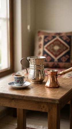 Bakır Ayran Tası ve Bardak 200 ml Dövme Kulplu KC-00018 Gümüş Kulplu Bardak
