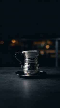 Bakır Ayran Tası ve Bardak 200 ml Dövme Kulplu KC-00018 Gümüş Kulplu Bardak