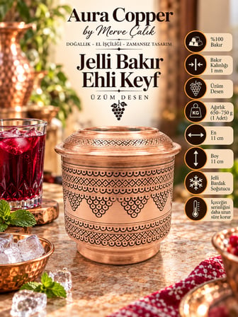 Aura Copper Bakır Ehlikeyf Bardak Soğutucu El İşlemeli ve Jelli Modeller EC-00002-Jelli Bakır Üzüm